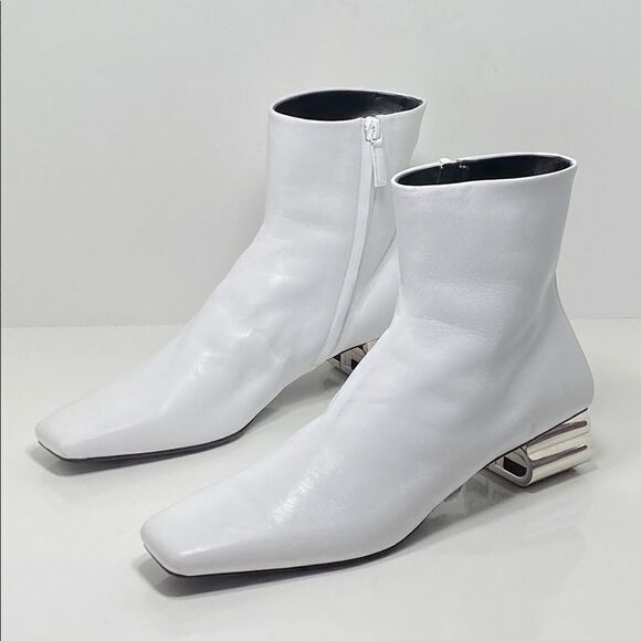 Balenciaga Shoes - Balenciaga White Typo BB Heel Leather Ankle Boots size 39